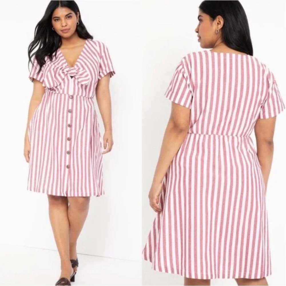 Eloquii red striped tie-front dress